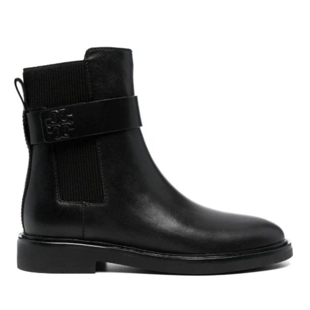 Tory Burch Double T Leather Chelsea Black Boots Sz.8
